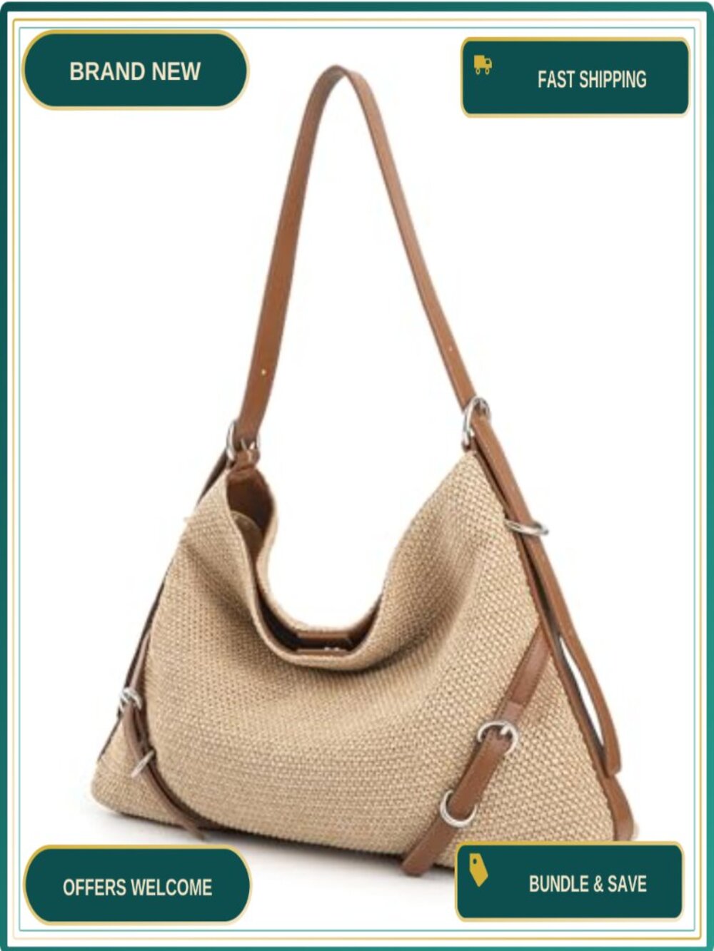 Woven Hobo Shoulder Bag Adjustable Strap Slouchy Purse Boho Summer